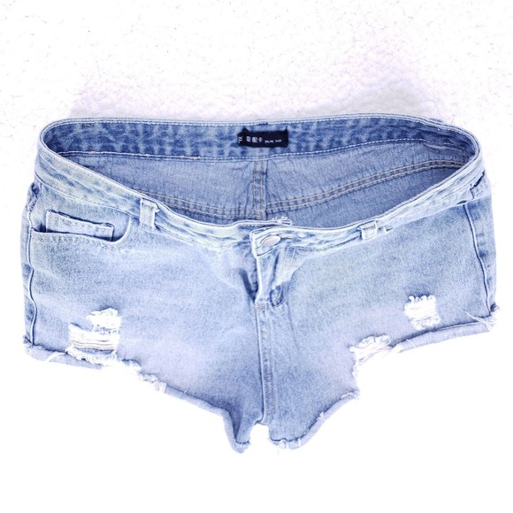 Online Shop Destroyed Cheeky Jean Shorts Women Size XL High Rise Denim Pants - Picture 5 of 6